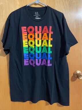 Equality equal black T-shirt rainbow XL unisex mens